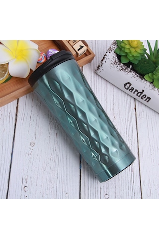 Jeemson 500ml Yeşil 304 Çelik İkili Katmanlı Vakumlu Termos Bardak, Araçlı Kahve/çay İçmecesi, Taşınabilir, Isı/sıcak Tutucu, Modern Elmas Desenli Diğer