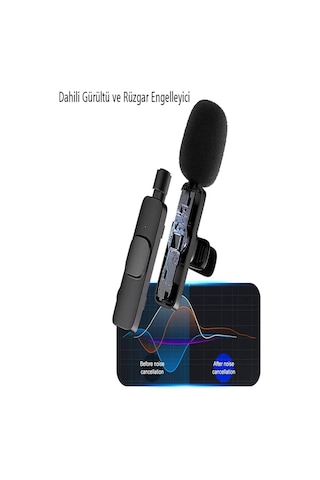 Kablosuz Yaka Mikrofonu Type-c Lightning Uyumlu Vlogger Mikrofon İphone Android Uyumlu Set