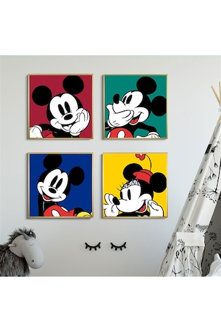 Minnie Ve Mickey Mouse Çocuk Odası İçin 4 Lü Duvar Posteri Mm3022