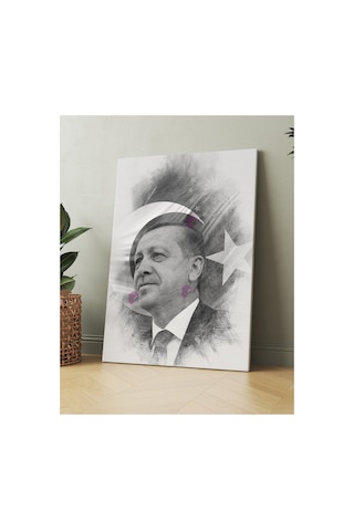 Recep Tayyip Erdoğan Başkan Erdoğan Karakalem Efektli Rte Kanvas Tablo 7 Farklı Ölçü