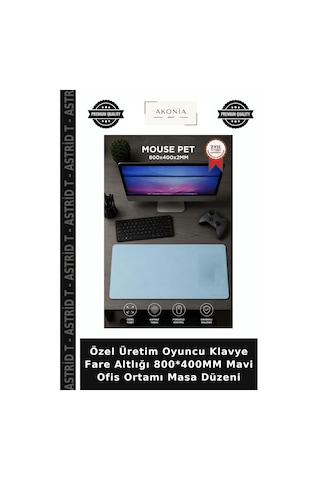 Özel Üretim Oyuncu Klavye Fare Altlığı 800 400mm Mavi Ofis Ortamı Masa Düzeni