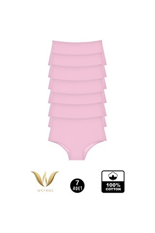 Wcreas Yüksek Bel Pamuklu Kadın Külot, 7'li Paket Pamuklu Yumuşak Kumaş Kadın Külot Pembe