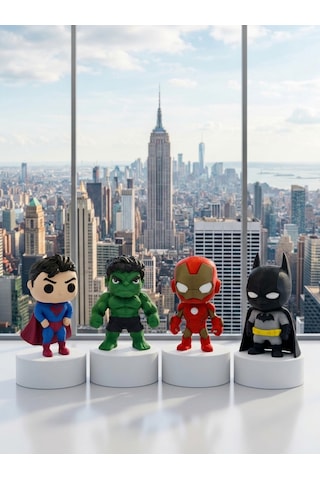 Süper Kahraman Oyuncak Figürleri 4adet Superman Batman Hulk Ironman 7cm Marvel