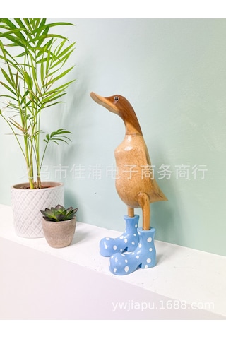 Vkemall Büyük Boy Mavi Benekli Çizme Desenli Reçine Ördek Masaüstü Dekorasyon Aksesuarı - Ev Dekoru Ve Hediye İçin Unik Dekoratif Figür