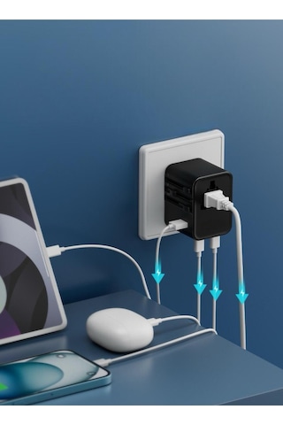 Evrensel Eu Us Au Uk Priz Fiş Çevirici Dönüştürücü Seyahat Adaptörü 2x Type-c 1x Usb Port Çıkışı