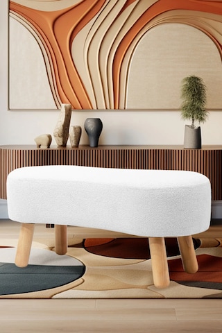 Zem Dublin Bohem Ahşap Ayaklı Puf/bench, Beyaz