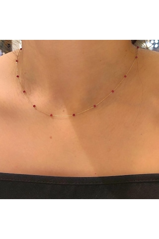 Glorria Glorria Altın Mercan Taşlı Sıra Kolye