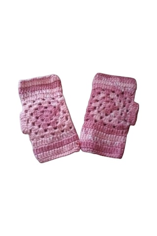 El Örgüsü Parmaksız Lastikli Pudra Pembe Motifli Çocuk Pudra - Pembe