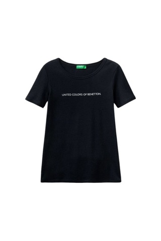 United Colors Of Benetton Kadın Benetton Yazılı Basic T-shirt SIYAH