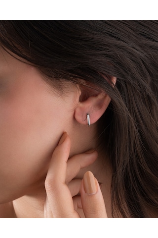 925 Ayar Rodyum Kare Halka Gümüş Küpe Minimal, Zarif Ve Hafif Gümüş