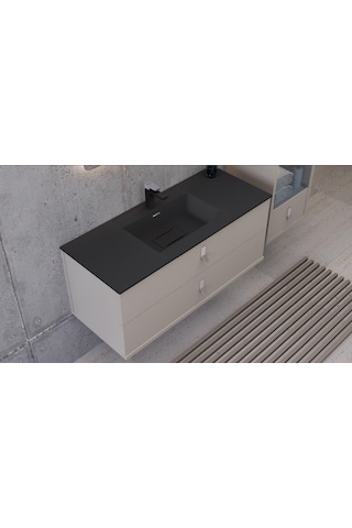 Real Stone Flatstone 60x50 Siyah Etajerli Granit Banyo Lavabosu Siyah