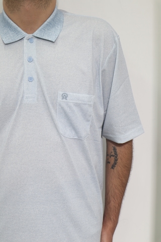 Santa Dmctekstil Erkek Desenli Klasik Kesim Rahat Kalıp Tek Cepli Polo Yaka Battal T-shirt Mavi
