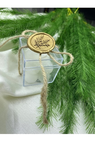 4x4 Şeffaf Mika Kutuda Kokulu Bubble Mum Söz Nişan Nikah Beyaz - Gold