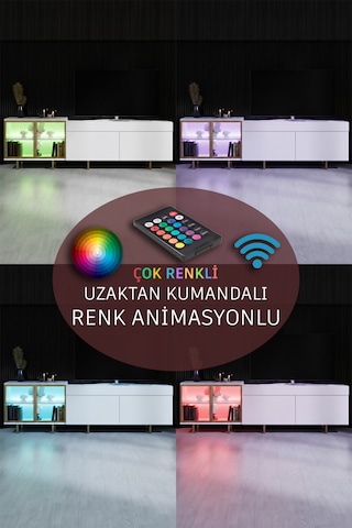 Vienna Gold Demir Ayaklı Rgb Led Işık Sistemli Beyaz Tv Ünitesi Tv Sehpası Antrasit - Altın