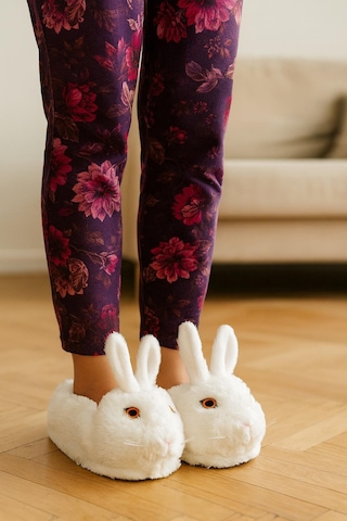 Modaonn Kadın Hayvanlı Kışlık Peluş Tavşan Panduf Ev Terliği Beyaz