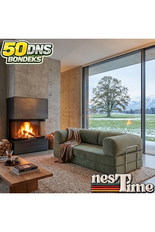 Nestime 200x100 Comfortnest Kanepe / Aktivite Koltuğu / Yatak 50 Dns Dayanıklı Orta Sert Sünger, Çıkarılabilir Kılıf, Pati Dostu Fitilli Kadife Kumaş Yeşil