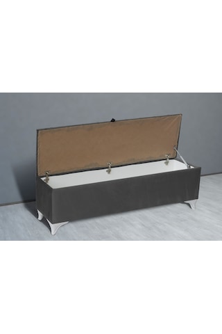 Vetra Sandıklı Bench Puf, Beyaz Gri