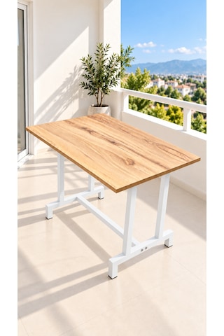 Neokas Balkon Masası, 60x90 Cm Bahçe Sehpası, Balkon Mobilyası Orta Masa Beyaz