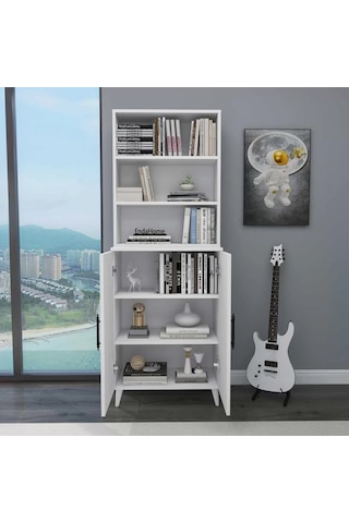 Reyo Home Enda Oras 6 Raflı 2 Kapaklı Klasik Kitaplık Beyaz