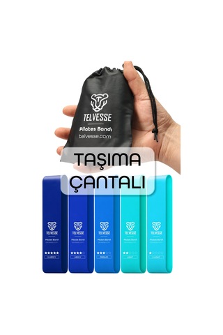 5 Li Çantalı Pilates Direnç Bandı Seti Egzersiz Squat Aerobik İçin Kapalı Uç Loop Lastik Mavi Mavi