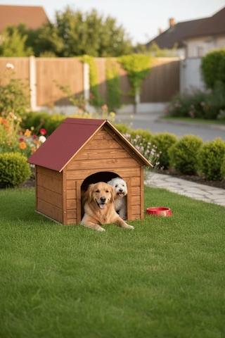 Reyo Büyük Boy Köpek Kulübesi, Lambiri Ahşap Şıngıl Kırmızı Çatılı Soğuk ve Rüzgara Dayanıklı Köpek Evi Demonte 100 x 100 x 78 CM