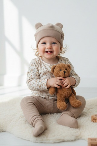 Pufien Pamuk Kaşkorse Polar Çift Kat Katlanabilir Yumuşak Çocuk Ve Bebek Bere Bej