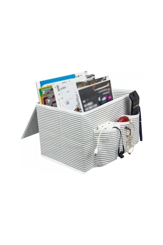 Başucu Düzenleyicisi Gri Çizgili Organizer Kutu Klasik 35x22x22 Cm Gri-beyaz