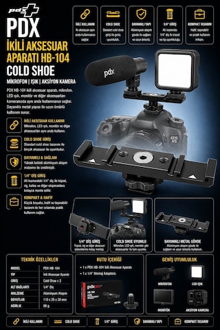Pdx İkili Aksesuar Aparatı Hb-104 Cold Shoe Mikrofon Işık