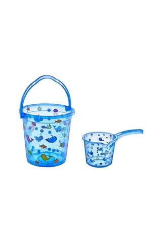 Babyjem Şeffaf Kova & Maşrapa Set Mavi Desenli