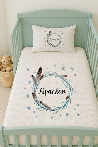 %100 Pamuk İsme Özel İsimli 100x150 Cm Pike Seti Kuş Tüyü Çemberi