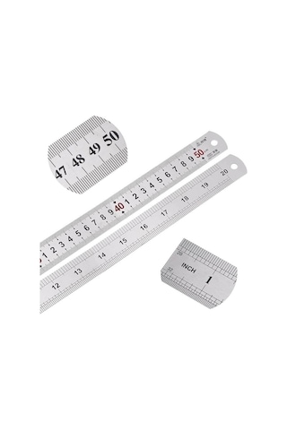 50cm 20 İnch - Çift Taraflı Paslanmaz Çelik Metal Cetvel - Kalınlık 1mm