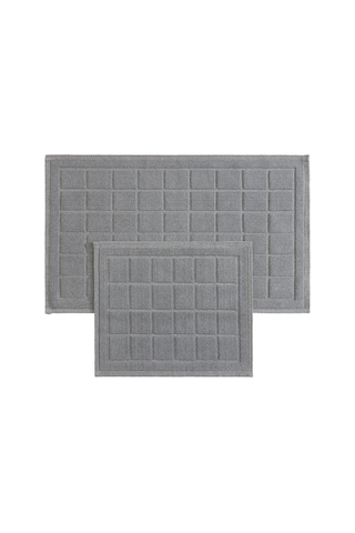 Koza Home Medea Gri 2li Pamuk Kare Desenli Banyo Paspas Takımı 60x100 60x50 Gri