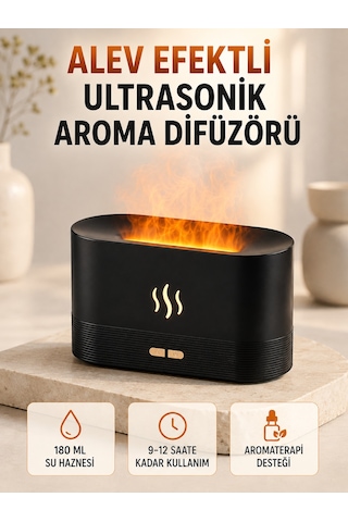 Hava Nemlendiriciler Ultrasonik Aromaterapi Difüzörü 180 Ml Hazneli Dekoratif Alev Efektli Nemlendirici