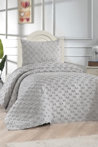 Çeyiz Diyarı Konik 2 Parça Tek Kişilik Pike Takımı Gri Gri