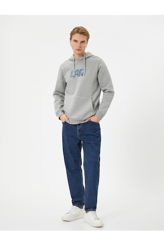 Koton Arkası Baskılı Hoodie Şehir Temalı Kanguru Cep Detaylı Gri 4wam70257mk Gri