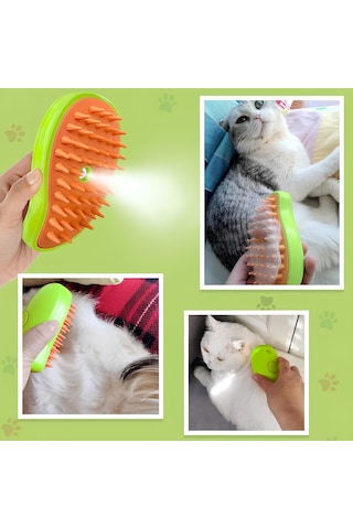 Justie Pet Buharlı Kedi Tarağı Buharlı Kedi & Köpek Yıkama Fırçası Turuncu - Yeşil