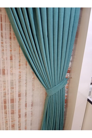 Çam Yeşili Renk Fon Kadife Perde Çift Kanat 1/3 Sık Pileli Dikim V-68 Çam Yeşili