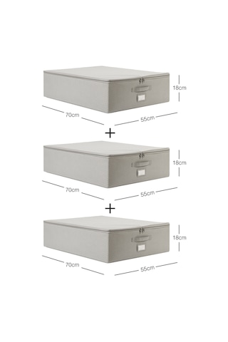 Ocean Home Textile 3'lü Büyük Boy Gri Balıksırtı Destekli Hurç Set 55 x 70 x 18 cm