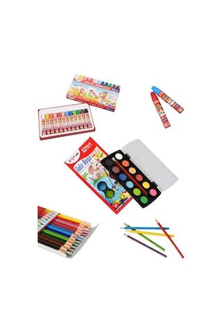 Fatih 3lü Boyama Seti Kuru Boya Sulu Boya Pastel Boya
