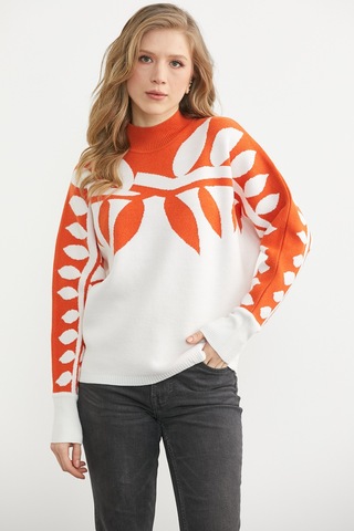 Sementa Yarasa Kol Yaprak Desenli Triko Kazak - Kemik Kemik