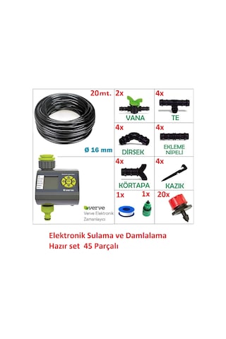 Verve Elektronik Bahçe Sulama Sistemi Ful Set 20 Metre Hortum