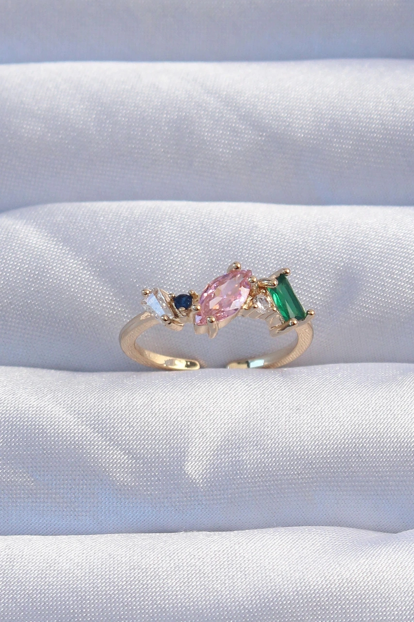 Dodes Pirinç Gold Renk Renkli Zirkon Taşlı Ayarlanabilir Yüzük Tg27byk3237 Çok Renkli