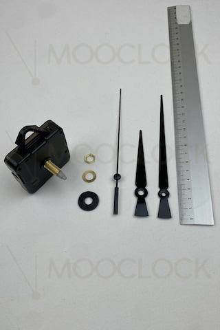 Saat Makinesi, Akar Sessiz Duvar Saati Mekanizması, 22 Mm Şaft, Akrep-yelkovan-saniye- Askılı Siyah