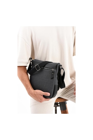 Kanvas Kumaş Tablet Çantası Erkek Postacı Çanta 27 23 Cm Çapraz Askılı Omuz Çantası Siyah