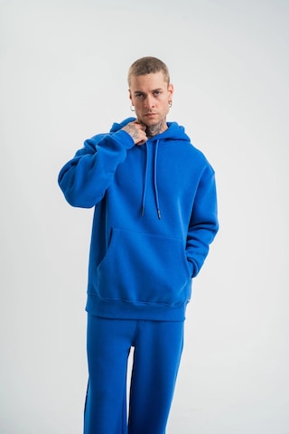 Barlashive Erkek 3 İplik Oversize Kapşonlu Basic Sweatshirt Hoodie - Mavi Çok Renkli