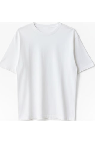 Feg Store %65 Pamuk Kadın Oversize Beyaz Fit Bisiklet Yaka T-shirt