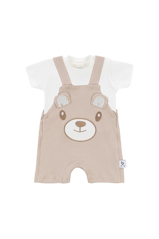 Gezenbebe Hero Kısa Kol Bebek T-shirt Ve Nakışlı Salopet Seti Teddy Organik