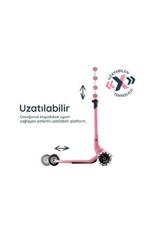 Smartrike Xtend Mini+ 2 Aşamalı Büyüyen Çocuk Scooter 2-9 Yaş Katlanabilir Led Tekerlekli Rose Pink