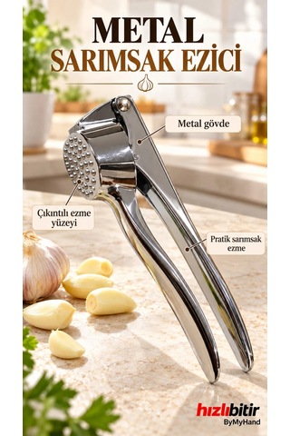Bymyhand Metal Premium Sarımsak Ezici Öğütücü Gümüş
