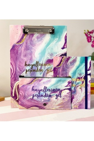Hayallerinin Peşinden Git Tasarımlı Sekreterlik Kalemlik Mor Renk